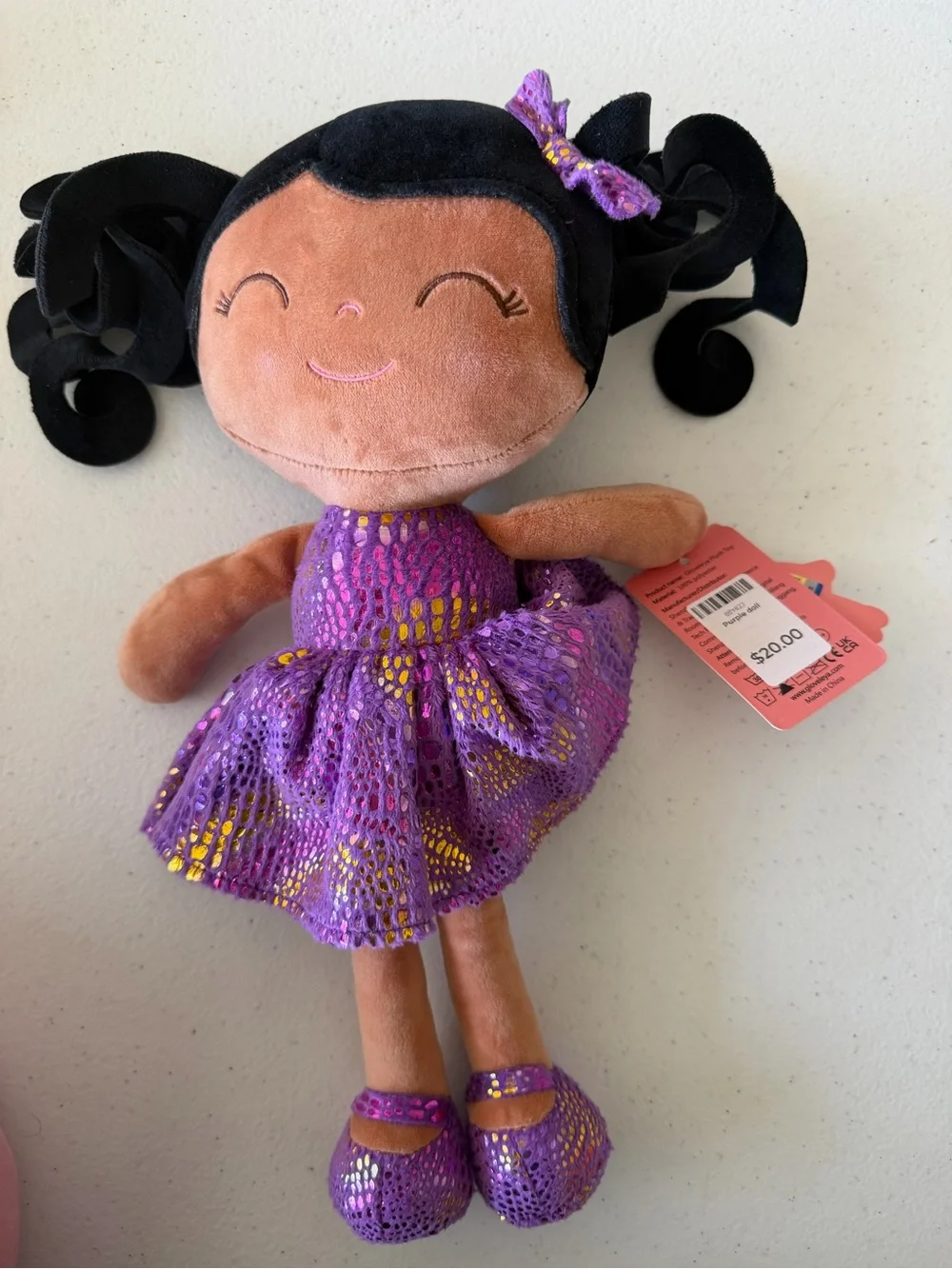 Plush Purple Ballerina Doll with Pink Backpack